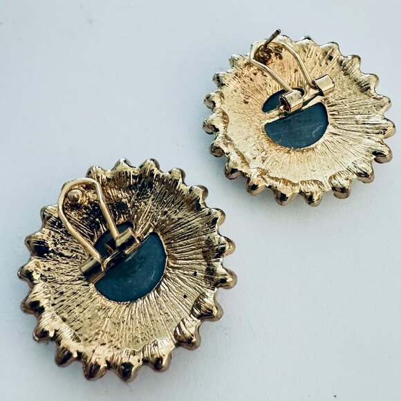 Gold Tone Round Pierced Earrings Multi-coloured Glass Stones - Picture 2 of 5